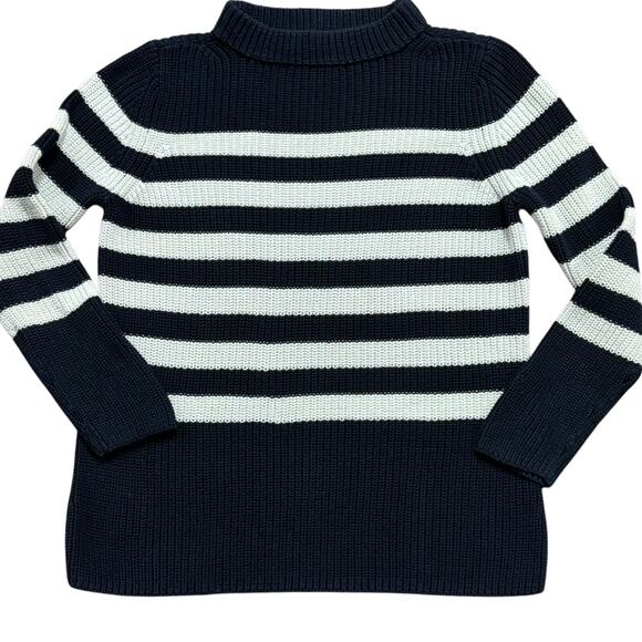 Talbots Shaker Stitch 100% Cotton Striped Sweater Blue and White Size Medium Pet - Picture 1 of 9